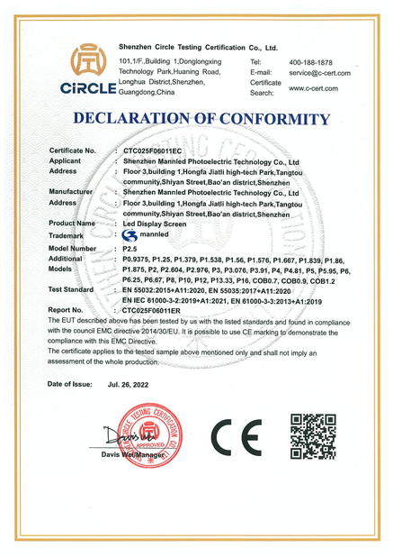 Porcellana Shenzhen Mannled Photoelectric Technology Co., Ltd Certificazioni